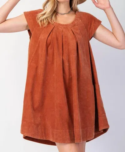 Easel Carefree Corduroy Dress In Rust