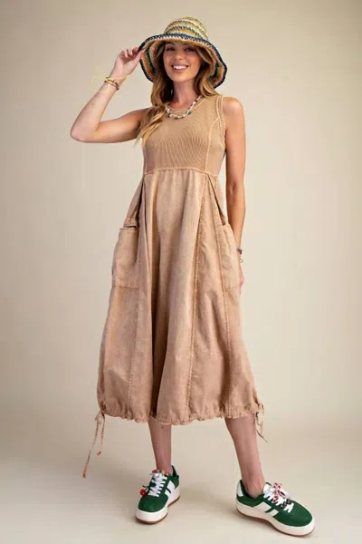 Easel Cargo Maxi Dress In Beige In Brown