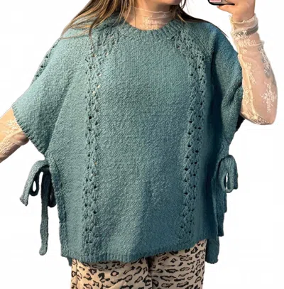 Easel Cecilia Side Tie Sweater Poncho In Faded Teal In Green