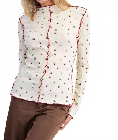 Easel Cherry Embroidered Thermal Top In White