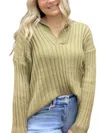 Easel Collared Rib Knitted Sweater In Army Green In Green