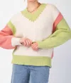 Easel Color Block Knit Pullover Sweater In Oatmeal In White