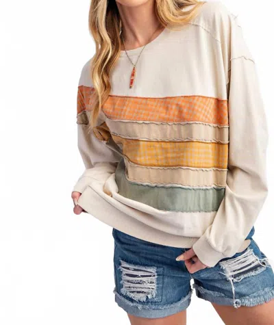 Easel Color Wash Rainbow Sweatshirt In Light Khaki