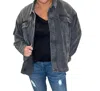 Easel Corduroy Button Down Shirt Shacket In Washed Black In Black