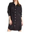 Easel Corduroy Button Up Shirt Dress In Black In Black