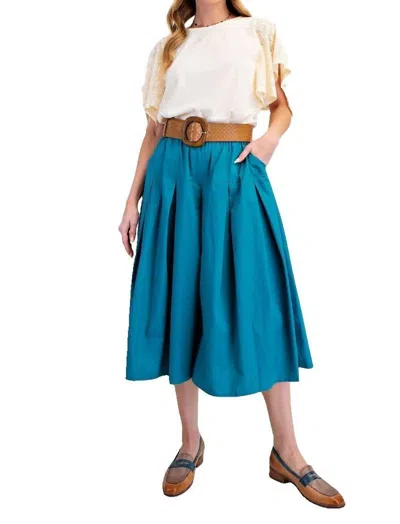 Easel Cotton Voile Wide Skirt Pants In Teal In Blue