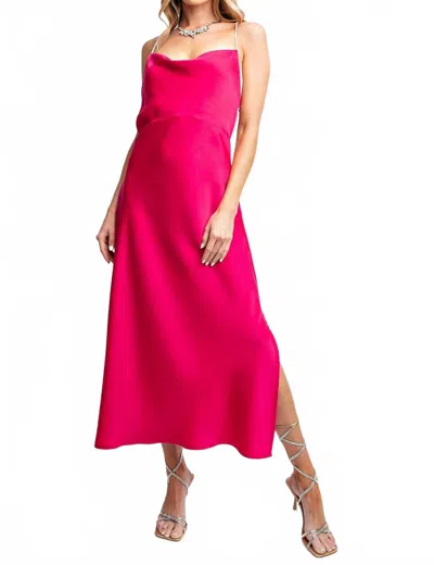 Easel Cowl Neck Midi Dress In Fuchsia In Pink