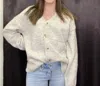 Easel Cozy Button Down Cardigan In Oyster In White