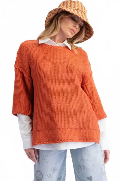 Easel Cozy Chunky Pullover Knit Sweater In Spicy Rust In Orange
