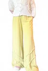 Easel Crepe Ruffle Trim Palazzo Pants In Green Tea In Yellow