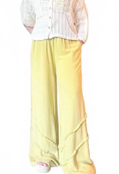 Easel Crepe Ruffle Trim Palazzo Pants In Green Tea In White