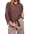 Easel Crinkled Button Down Shirt In Espresso In Brown
