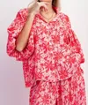 Easel Crinkled Top In Hot Pink & Red In Multi