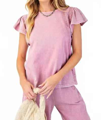 Easel Crochet Trim Top In Pink