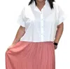 Easel Cropped Crisp Button Down Shirt In White In White
