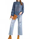 Easel Dawn Chiffon Blouse In Denim In Blue