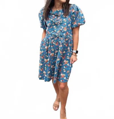 Easel Denim Floral Dress In Blue In Multi