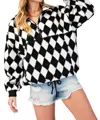 Easel Diamond Zip Sherpa Pullover Jacket In Black/white In Multi