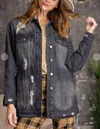 Easel Distressed Oversized Denim Jacket In Black In Black