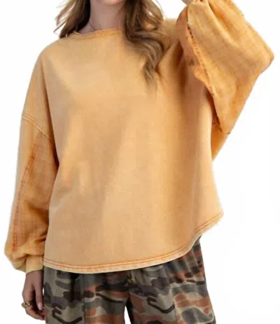 Easel Dolman Mixed Terry Pullover Sweater In Desert Dust In Orange