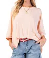 Easel Dolman Sleeves Soft Washed Knit Top In Peach In Pink