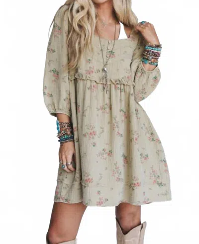 Easel Dream All Day Mineral Washed Babydoll Dress In Sage In Multi