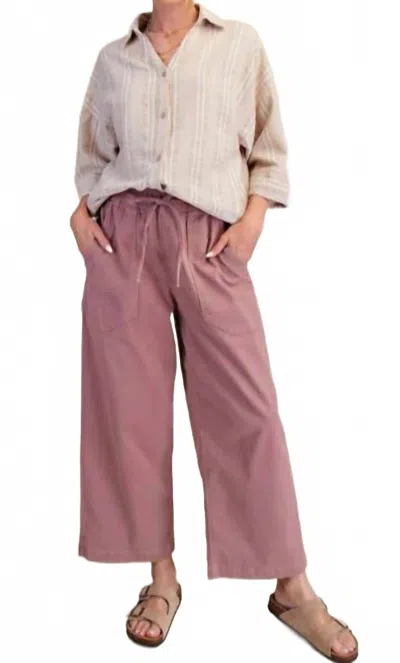 Easel Drew Washed Stretch Twill Pants In Mauve In Pink
