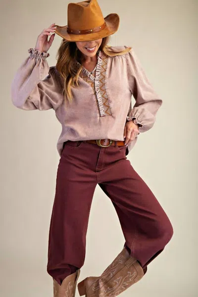 Easel Dusty Long Puff Sleeves Top In Rose In Multi