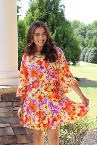 Easel Elaine Mini Dress In Floral In Blue