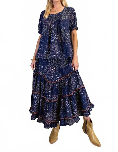 Easel Elastic Waistband Light Fields Skirt In Blueberry