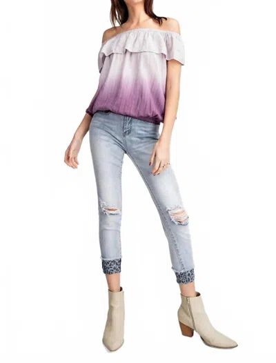 Easel Elena Off The Shoulder Dip Dye Top In Plum In Purple