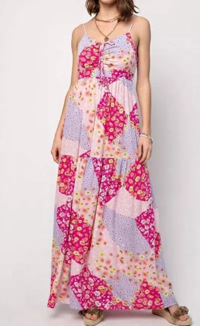 Easel Eloise Patchwork Maxi Dress In Pink