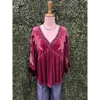 Easel Embo Detailing Velvet Babydoll Tunic In Magenta In Pink