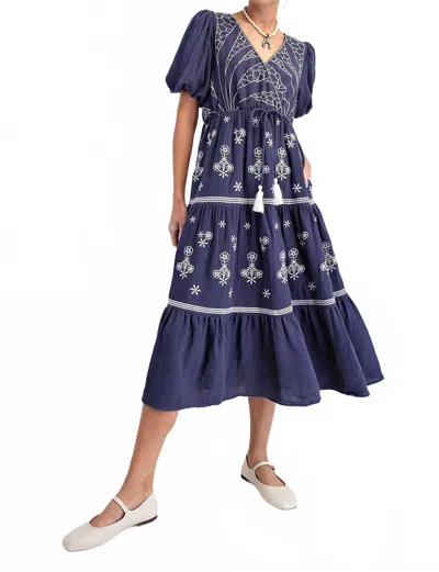 Easel Embroidered Cotton Gauze Maxi Dress In Blueberry