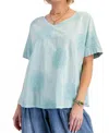 Easel Embroidered Mineral Wash Boxy Top In Blue In Blue