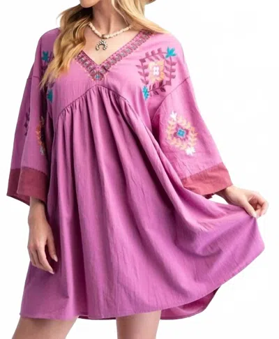 Easel Embroidered Mini Dress In Pink