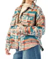 Easel Ethnic Print Aztec Jacket In Turquoise Horizon In Multi