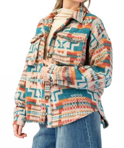 Easel Ethnic Print Aztec Jacket In Turquoise Horizon In Multi