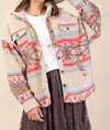 Easel Ethnic Print Button Down Shacket In Khaki In Multi