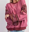 Easel Ethnic Trim Sweater In Mauve In Multi