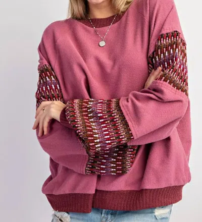 Easel Ethnic Trim Sweater In Mauve In Multi
