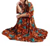 Easel Fall Floral Print Ruffle Maxi Dress In Pumpkin In Multi