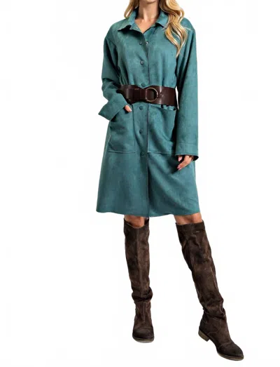 Easel Faux Suede Jacket Or Dress In Teal Green