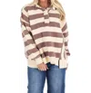 Easel Field Day Rugby Stripe Pullover In Mocha In Multi