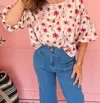 Easel Floral Printed Cotton Jersey Top In Lilac