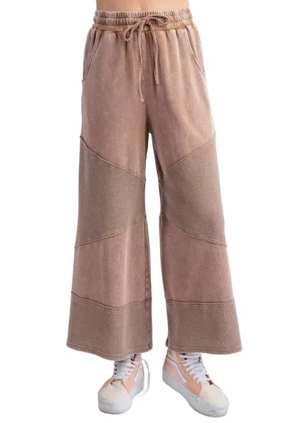 Easel Fiona Mineral Wash Wide Leg Pants In Mocha In Pink