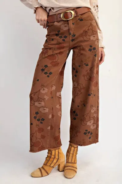 Easel Flora Twill Pants In Mocha In Brown