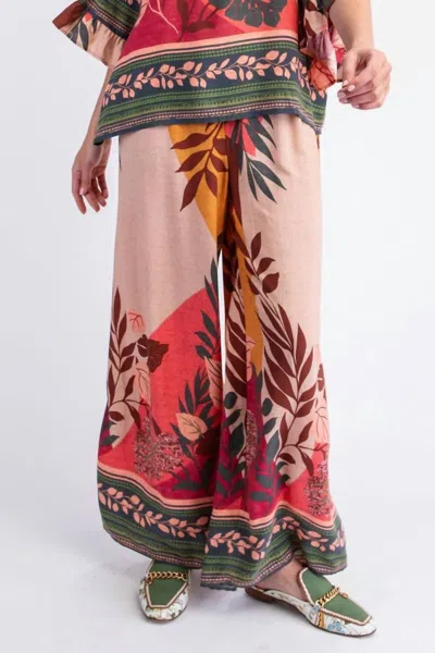Easel Floral Border Printed Rayon Wide Leg Pants In Multi