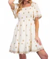 Easel Floral Cottong Gauze Dress In Ivory In Neutral