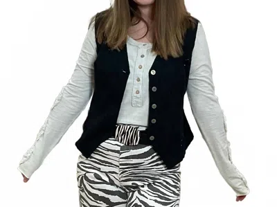 Easel Floral Detailed Long Sleeve Top In Off-white In Black